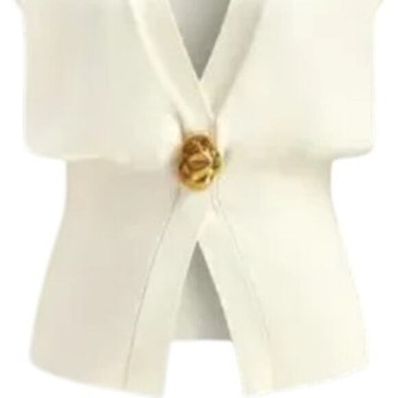Commense Cream Sleeveless Wrap Top L with Gold Button Waist Detail - Picture 5 of 6